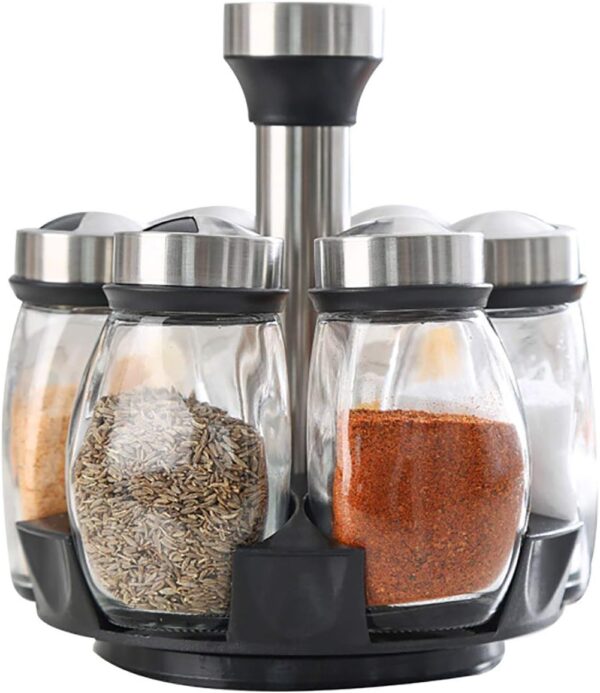 Rotating 6 Bottles Spice Rack Glass Material - Image 5