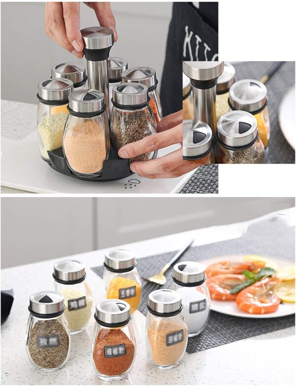 Rotating 6 Bottles Spice Rack Glass Material - Image 6