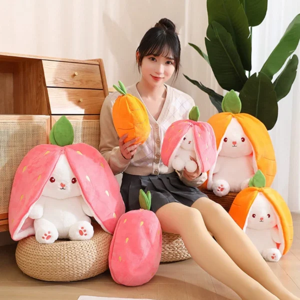 Easter Bunny Stuffed Animal Strawberry Plush Pillow - Image 2