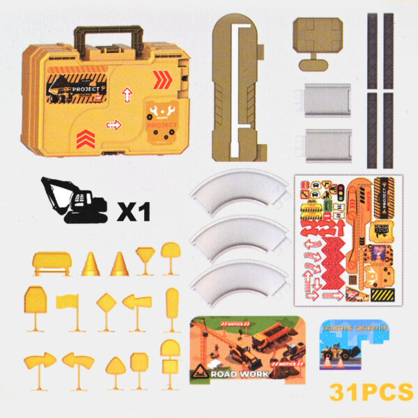 Engineering Racing Car Track, 31 Pcs Alloy Car Parking Rail Suitcase Assembling Toys For Kids. - Image 3