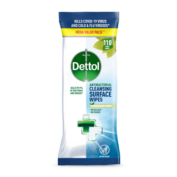 Dettol Anti-Bacterial Biodegradable Large Surface Cleaning Wipes 110 Wipes.