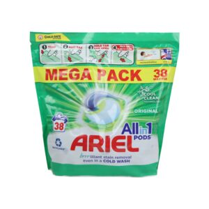 Ariel Original Laundry All in 1 Pods, Stain Remover Even in Cold Wash, 38 pods.