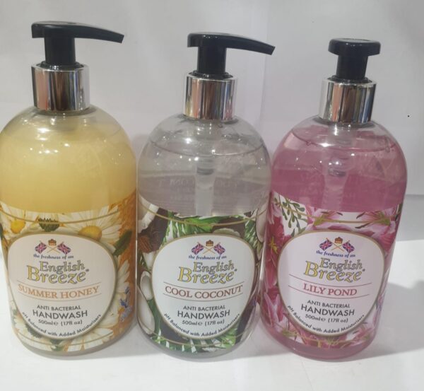English Breeze Hand Wash, Summer Honey, Cool Coconut, Lily Pond Hand wash, 500 ml.