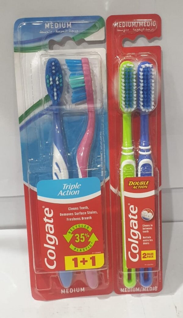 Colgate Tooth Brush Double Action Twin Pack, Triple Action Twin Pack, Medium Size.