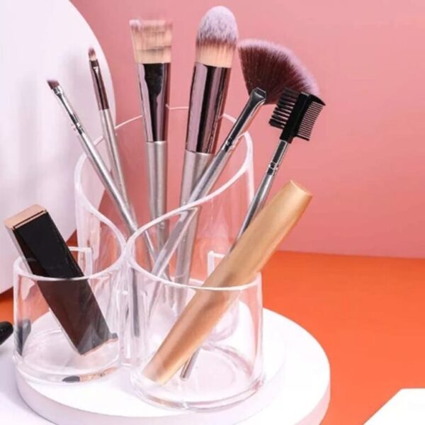 Acrylic 3 Compartment Cosmetic Brush Holder - Image 3
