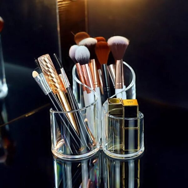 Acrylic 3 Compartment Cosmetic Brush Holder - Image 4