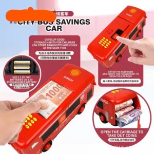 Electronic Piggy Bank Safe Money Bus for Children Saving Safe Deposit ATM