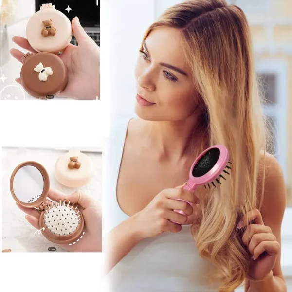 Mini Foldable Head Massager Cartoon Airbag Hair Comb Air Cushion Comb with Makeup Mirror Portable Hair Styling Tools - Image 4