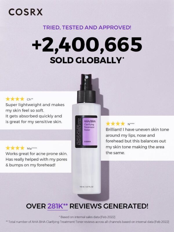 Cosrx AHA/BHA Clarifying Treatment Toner 150 ml. - Image 3