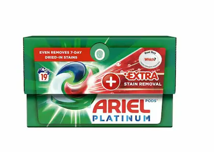 Ariel Platinum Extra Stain Remover Laundry Pods 19 Washes.