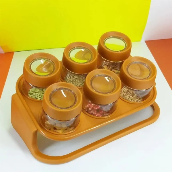 Set of 6 - Random Color Plastic Crystal Clear Spice Jars With Rack For Seasoning - Image 4