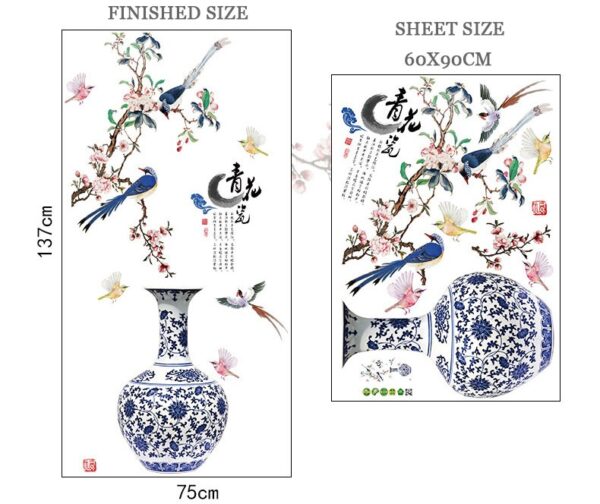3D Large Vase Wall Sticker - Floral Design - Image 2
