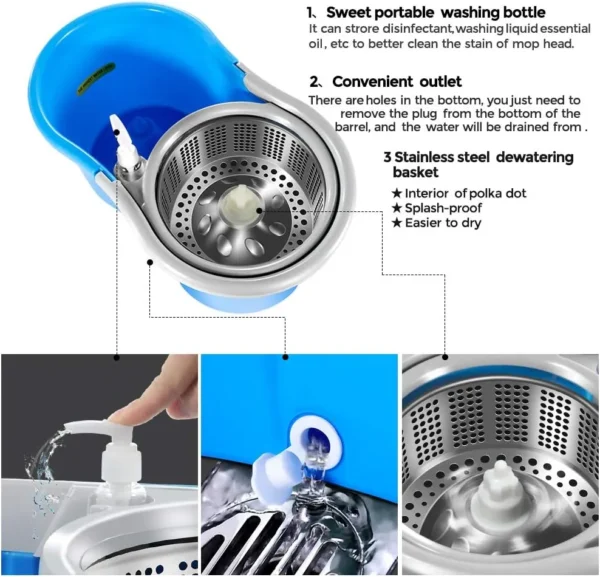 Mini Spin Mop 360 and Bucket System, Detachable Spinning Basket and Easy Wring - Image 8