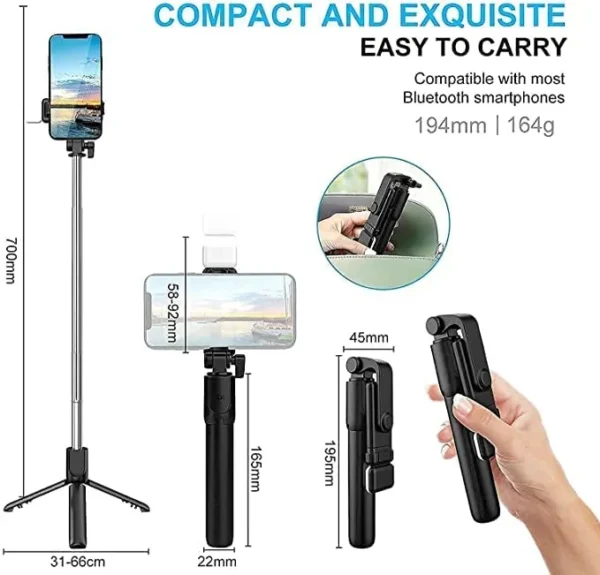 Bluetooth Selfie Sticks With Remote And Selfie Light, Tripod Stand. - Image 2