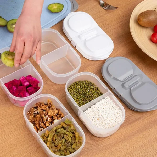 Splash Clear Double Compartment With Lid Food And Fruit Sealing Jar Multifunctional Kitchen Refrigerator Plastic Storage Storage Box: - Image 4