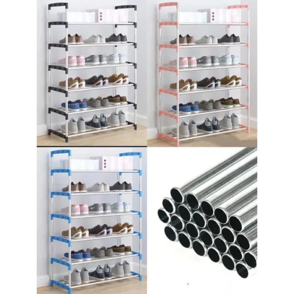 6 Layer shoe rack Tier Colored stainless steel Stackable shoe rack organizer - Image 5