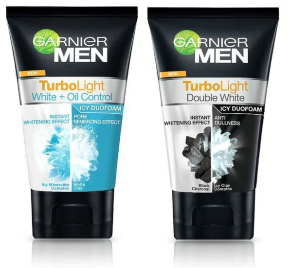Garnier MEN Face Wash Icy Duo Foam Cleanser Turbo Light Whitening Effect, Icy duo Foam, 100 ml.