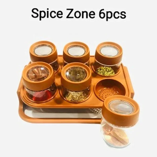 Set of 6 - Random Color Plastic Crystal Clear Spice Jars With Rack For Seasoning - Image 5