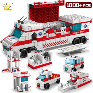 Building Blocks Mini City Hospital Playset: Emergency Vehicle & Rescue Figures, DIY Construction Toys for Kids
