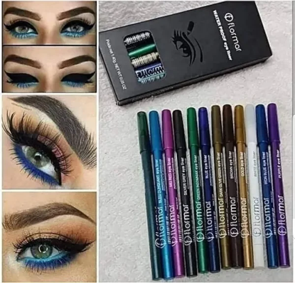 Flormar 12 pcs Colorful Waterproof And Long Lasting Pencil Eyeliner.