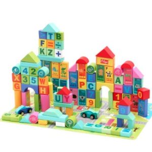 Wooden Building Blocks Set, Letter/Number/Shape Wood Block