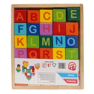 Colorful wooden alphabet blocks, likely intended for early childhood education and play