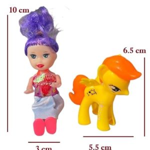 Doll with Little Horse - Beautiful Eyes Nice Dress Bright Color (Random Colors and Design)