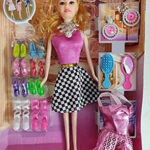 Fashion Doll for Kids Barbie Girl with Sandals and Plastic Accessories (Multicolor)