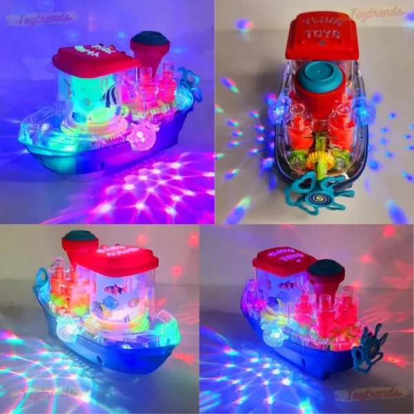 Transparent Gear Land-Ship Toy With Music And Lights, 360° Transparent Lighting Rotating Ship, Mechanical Gear Toy for Children. - Image 2