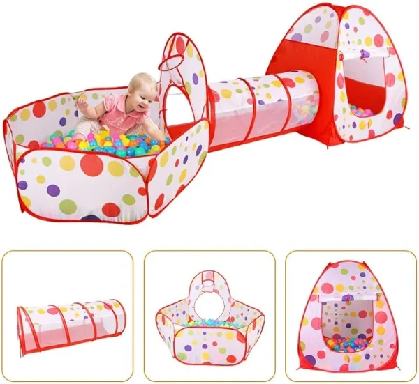 Indoor and Outdoor Play Tunnel and Play Tent Cubby-Tube-Teepee, 3 In 1 Playground for Children, Baby, Girls And Boys. - Image 2