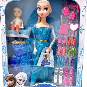 Royal Dress Looked Movable Joints Dolls Princess  Elsa from Frozen 2 with Baby & Accessories, Stylish Cute Playing Dolls for Girls
