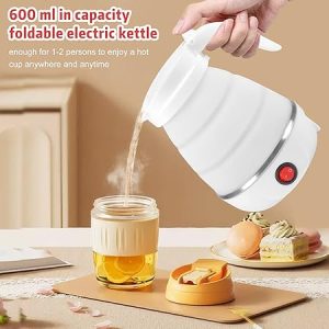 Foldable Kettle, Electric Silicone Kettle with Stainless Steel Base, Portable Mini Travel Kettle