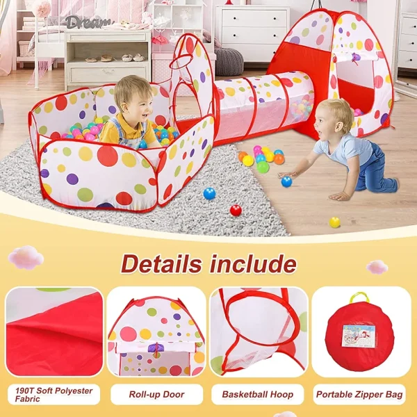 Indoor and Outdoor Play Tunnel and Play Tent Cubby-Tube-Teepee, 3 In 1 Playground for Children, Baby, Girls And Boys. - Image 5