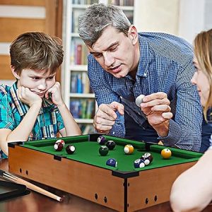 Mini Tabletop Pool Set Table Billiards Game for Kids Adults, Portable Indoor Desktop Billiards Ball Game 