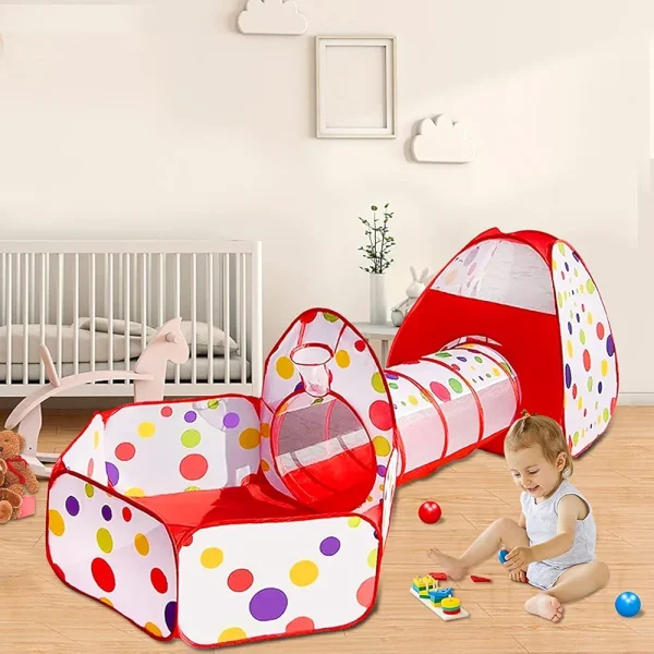 Indoor and Outdoor Play Tunnel and Play Tent Cubby-Tube-Teepee, 3 In 1 Playground for Children, Baby, Girls And Boys. - Image 7