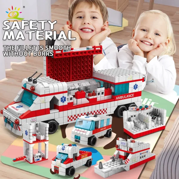 Building Blocks Mini City Hospital Playset: Emergency Vehicle & Rescue Figures, DIY Construction Toys for Kids - Image 3
