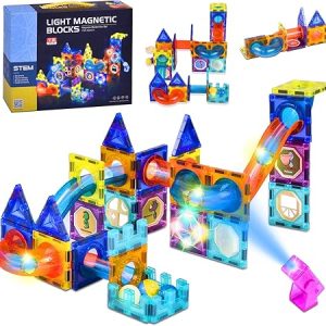 75 PCS Magnetic Tiles Building Blocks Set 3D Magnetic Toys with Lights for Kids