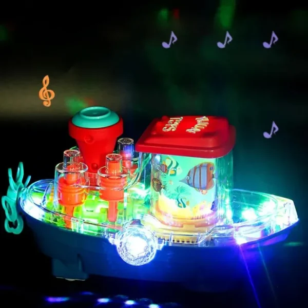 Transparent Gear Land-Ship Toy With Music And Lights, 360° Transparent Lighting Rotating Ship, Mechanical Gear Toy for Children. - Image 3