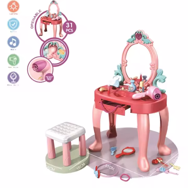 Pretend Play Toys Princess Girl Dressing Table with Drawers - Image 5