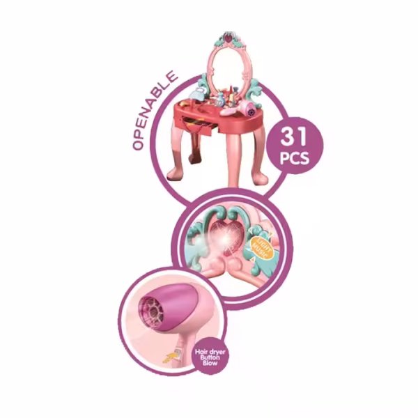 Pretend Play Toys Princess Girl Dressing Table with Drawers - Image 2