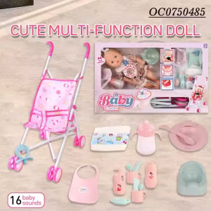 High Quality Funny Mini Soft Baby Doll and Trolley Play Set Toy for Girls