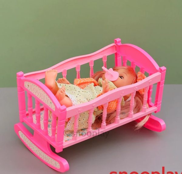 Baby Cot Rocking Bed Cradle Pink for Dolls Bedroom Furniture Decoration Accessory - Image 6