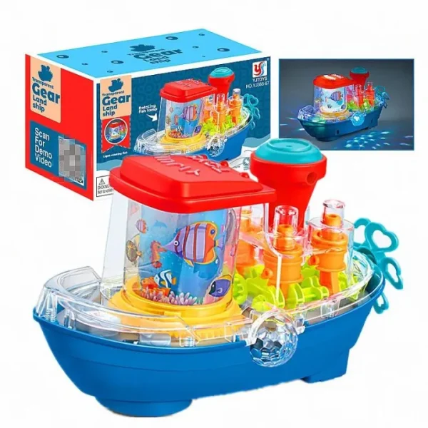 Transparent Gear Land-Ship Toy With Music And Lights, 360° Transparent Lighting Rotating Ship, Mechanical Gear Toy for Children. - Image 4