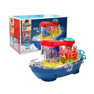 Transparent Gear Land-Ship Toy With Music And Lights, 360° Transparent Lighting Rotating Ship, Mechanical Gear Toy for Children.