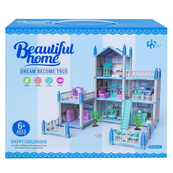 DIY Beautiful Home Doll House Villa For Girls Blue - Image 5
