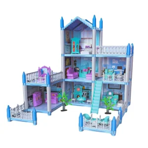 DIY Beautiful Home Doll House Villa For Girls Blue