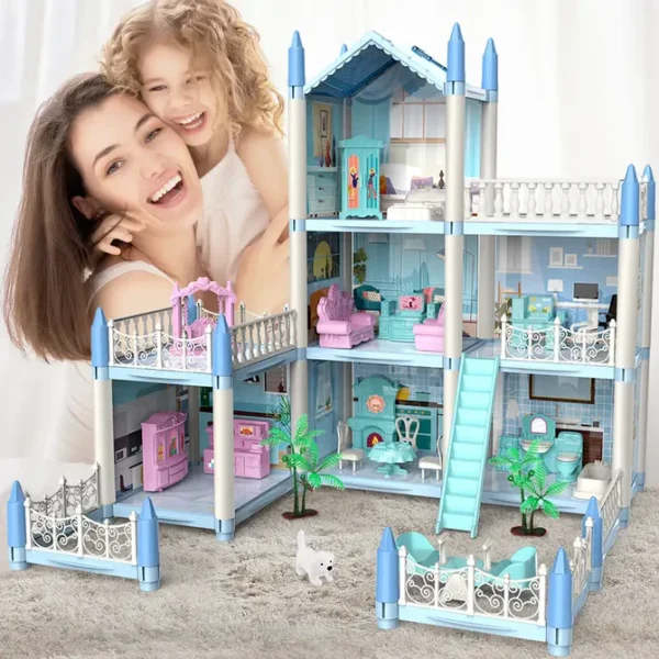 DIY Beautiful Home Doll House Villa For Girls Blue - Image 6