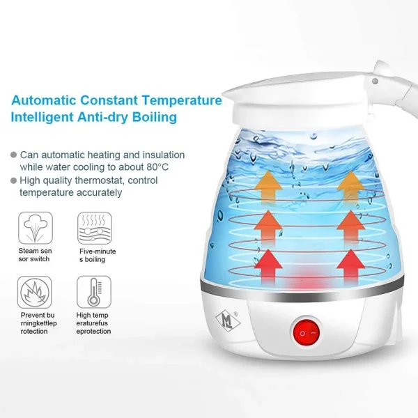 Foldable Kettle, Electric Silicone Kettle with Stainless Steel Base, Portable Mini Travel Kettle - Image 7