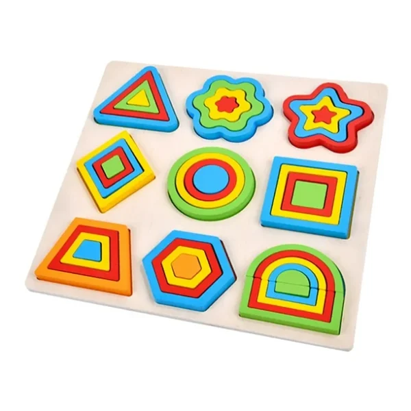 Manipulative Wooden colorful jigsaw shape puzzle boards