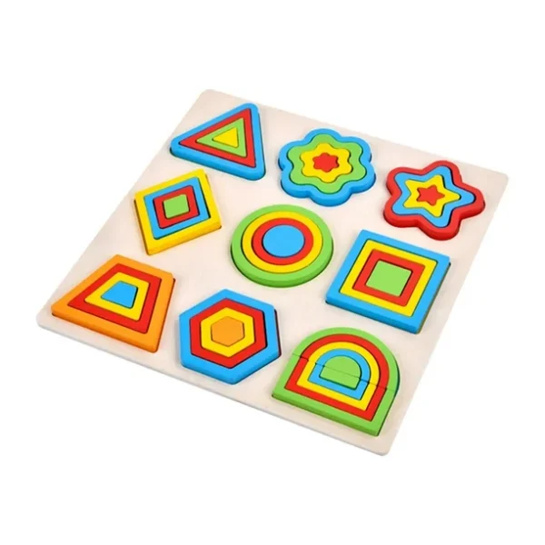 Manipulative Wooden colorful jigsaw shape puzzle boards - Image 3